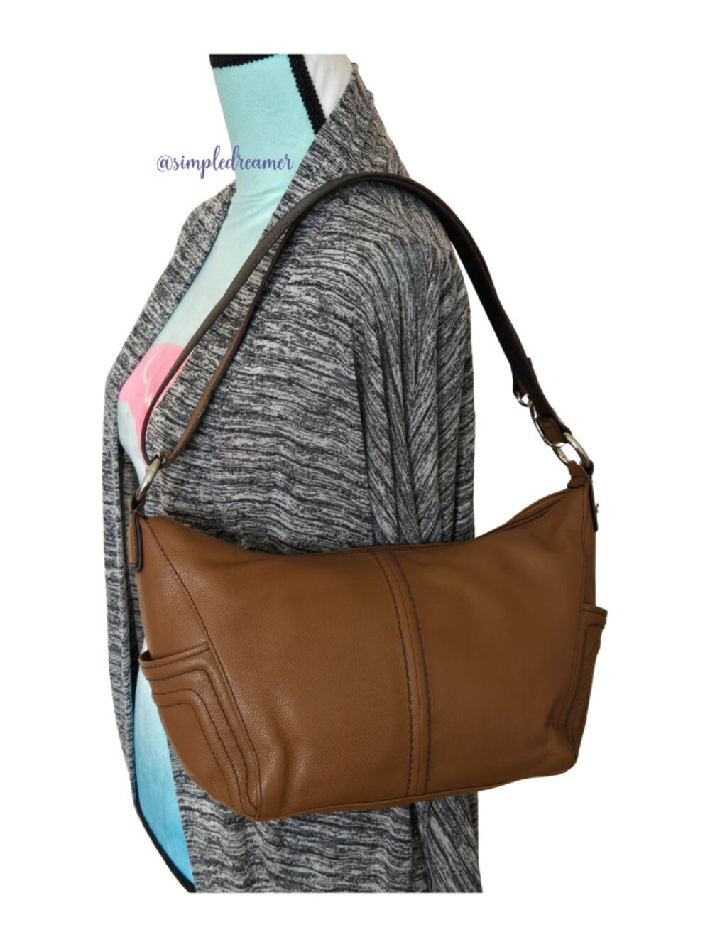 Tignanello Super Stitch Pebble Leather Convertible Shoulder Bag Cognac NWT - Picture 4 of 16